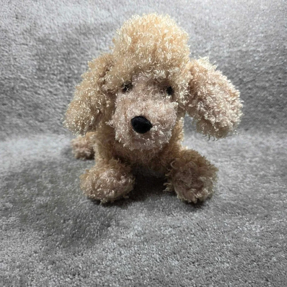 Poodle Dog Plush Tan Curly Fur Standing Stuffed Animal 12